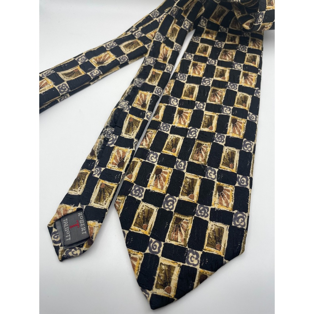 Robert Talbott Paul Simon Mens Silk Tie Black Gold Geometric Abstract Pattern